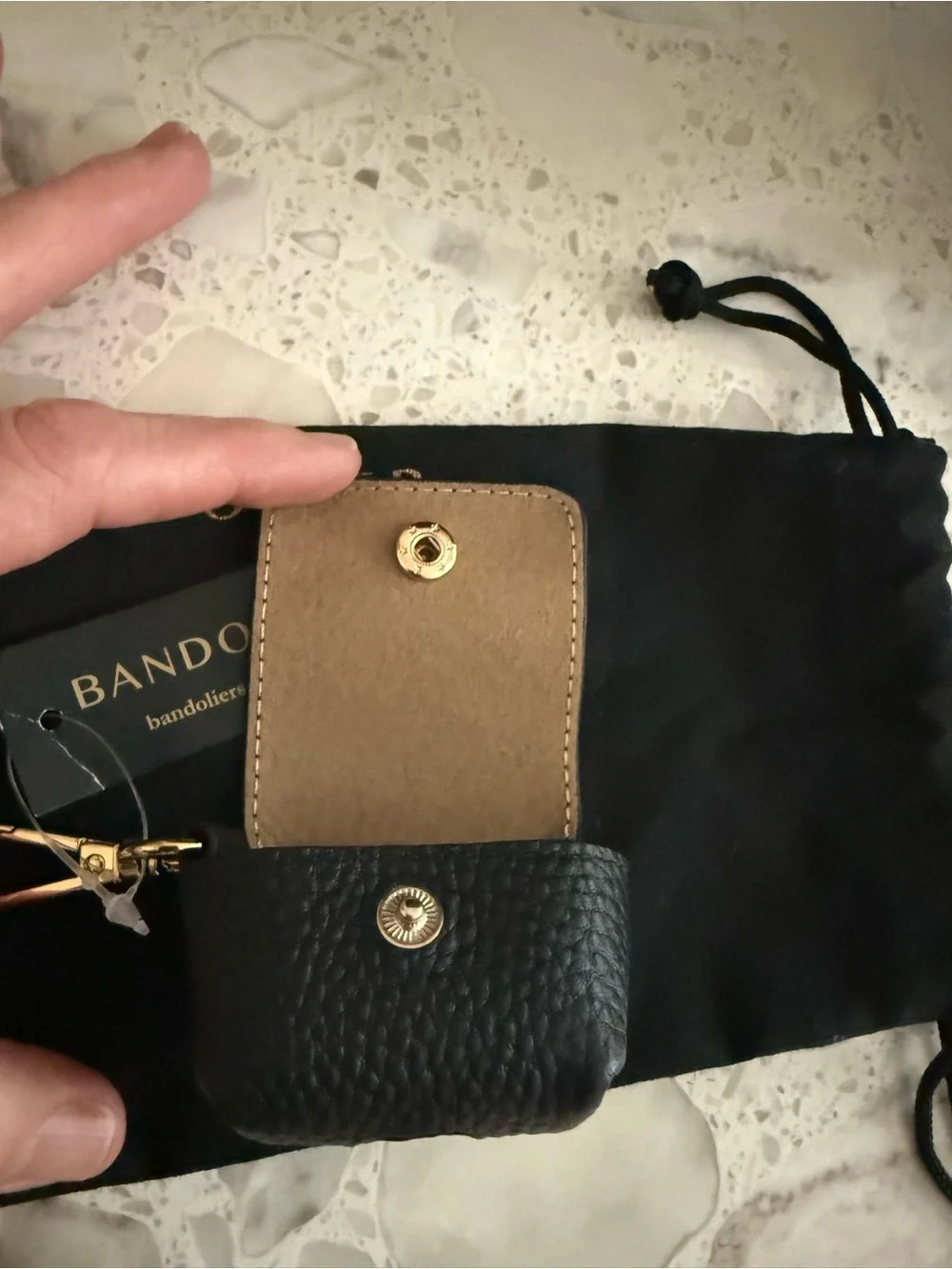 NWT Bandolier AirPods pouch clip on case black pebbled leather